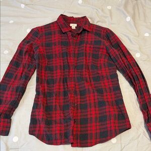 J. Crew Red and Dark Gray Plaid Button-Down Shirt